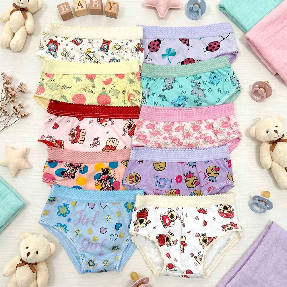 Kit 10 Calcinha Infantil 100% Algodão Estampas Sortidas Conforto para Bebê e Criança