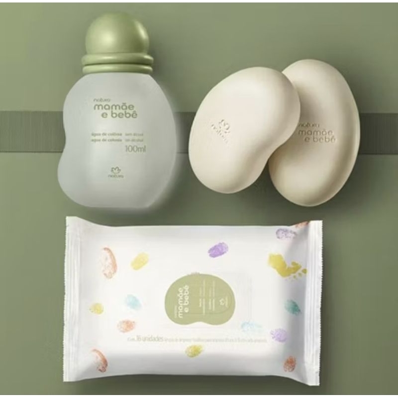 Kit mamãe bebê - 1 colônia 100 ml + sabonete 2 unid de 100g cada + lenço umidecido 16 folhas.