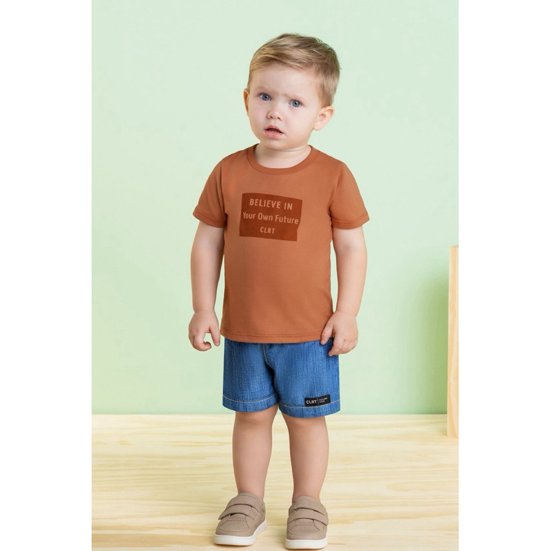 Conjunto Camiseta E Bermuda Jeans Bebê Menino Colorittá Tamanho M