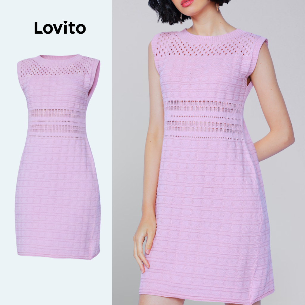 Lovito Vestido Rosa Texturizado Curto Reto Casual Liso Feminino LB941BRL971 em Oferta na Shopee