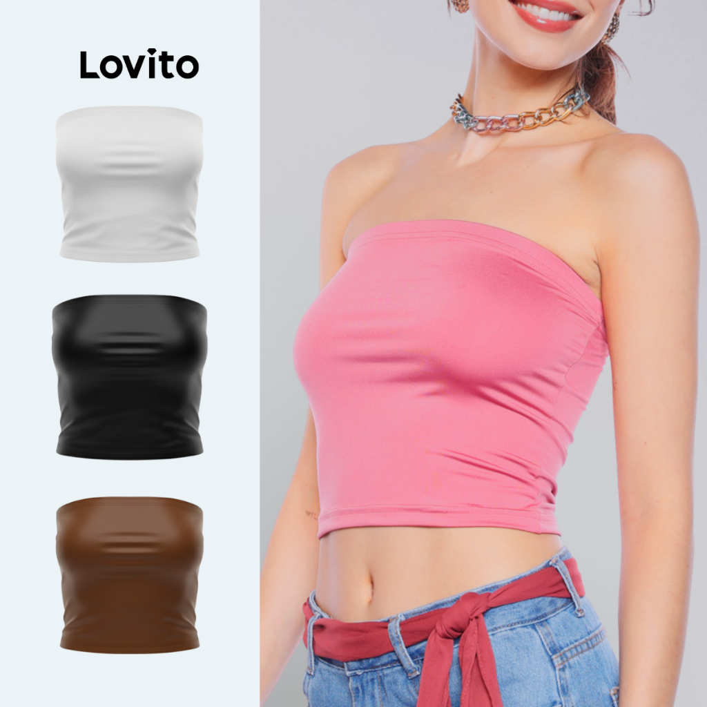 Lovito Top Tomara Feminino que Caia Liso L83ED280 em Oferta na Shopee