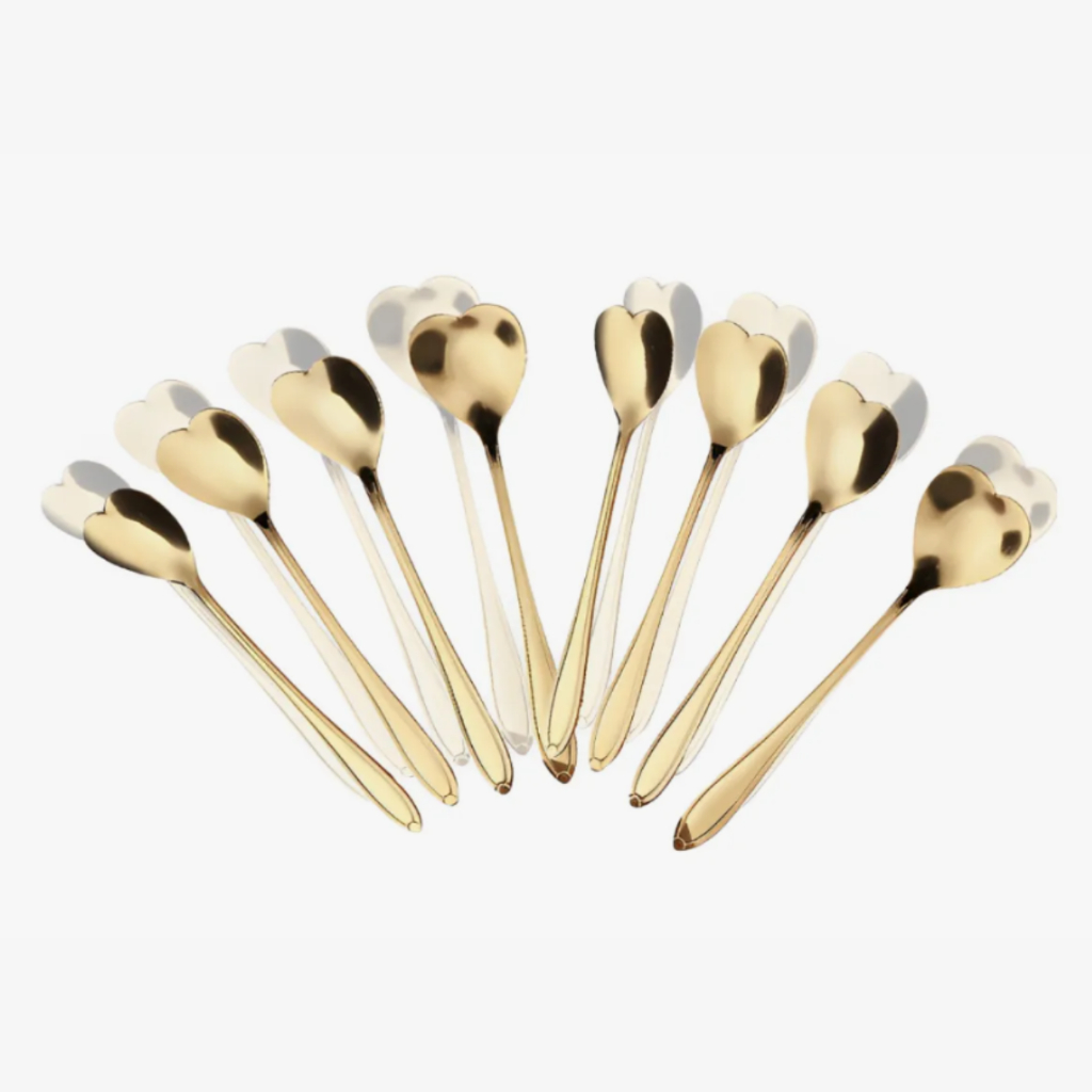 Kit 1/5/10/20 Colheres Aço Inox Douradas Heart Coração Classic Premium