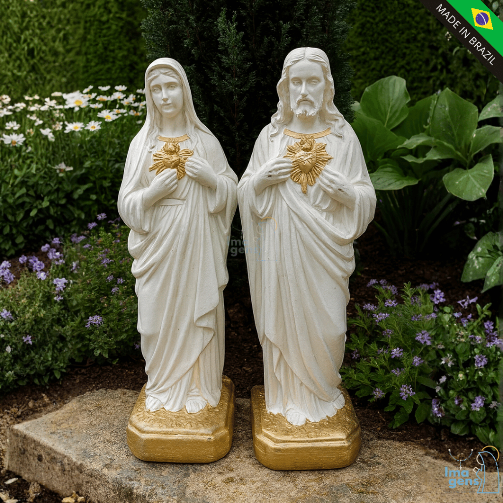 Kit Jesus E Maria -  Sagrado coração de Jesus 21 cm + Sagrado coração de Maria 20 cm gesso