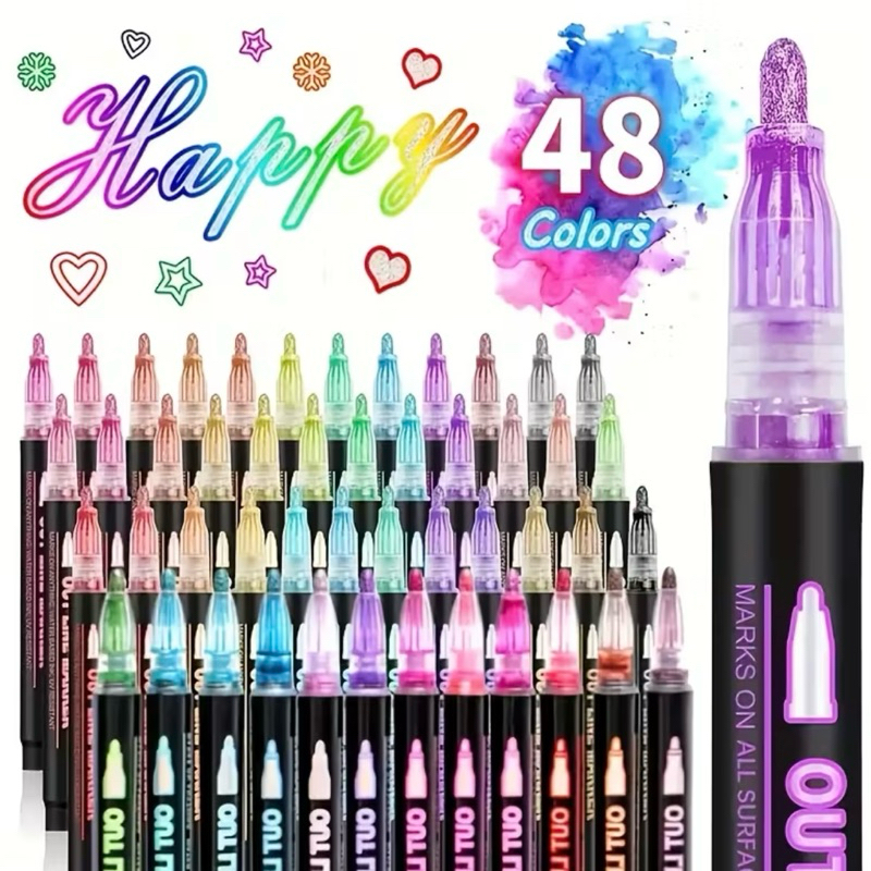 Novo Kit 12/24/36/48 Caneta Outline Marker Metálica Linha Dupla Arte Caneta Contorno em Oferta na Shopee