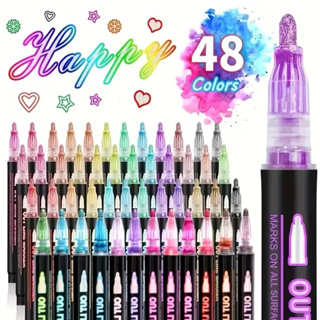 Novo Kit 12/24/36/48 Caneta Outline Marker Metálica Linha Dupla Arte Caneta Contorno em Oferta na Shopee