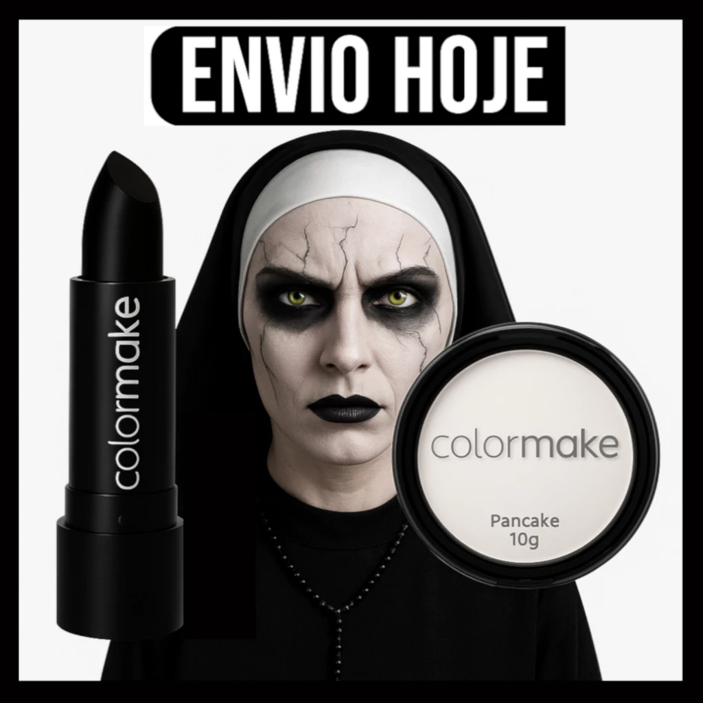 kit c/2 peças: 1 pancake branco e 1 batom preto colormake para maquiagem artística