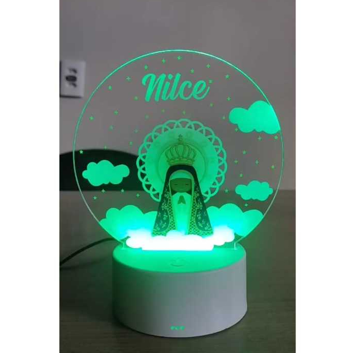 Luminária Nossa Senhora Aparecida  Personalizada em Acrílico Cristal e impressão UV presente dia das mães base cor preta