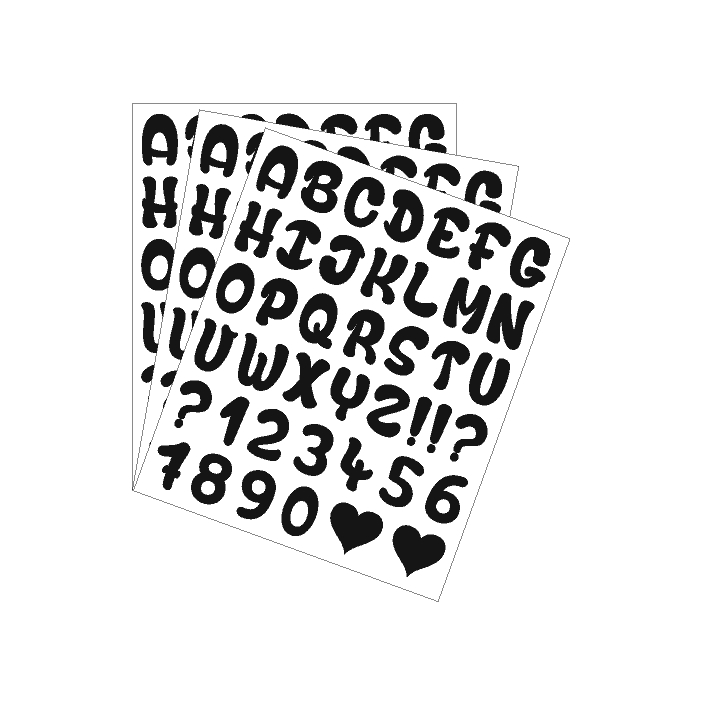 Kit 3 Cartelas De vinil Adesivos - Alfabeto - letras com 1,5cm