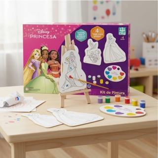 Kit De Pintura Infantil Princesas Disney Madeira Cavalete 4 Telas Pincel Tintas Nig Brinquedos em Oferta na Shopee