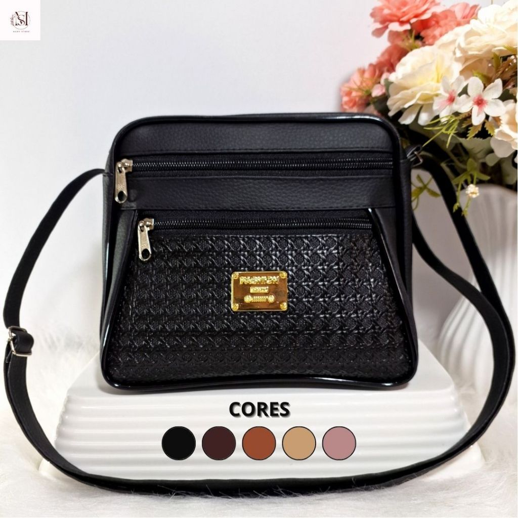 Bolsa Feminina Pequena Transversal e de Ombro Estampas Variadas com Três Divisórias