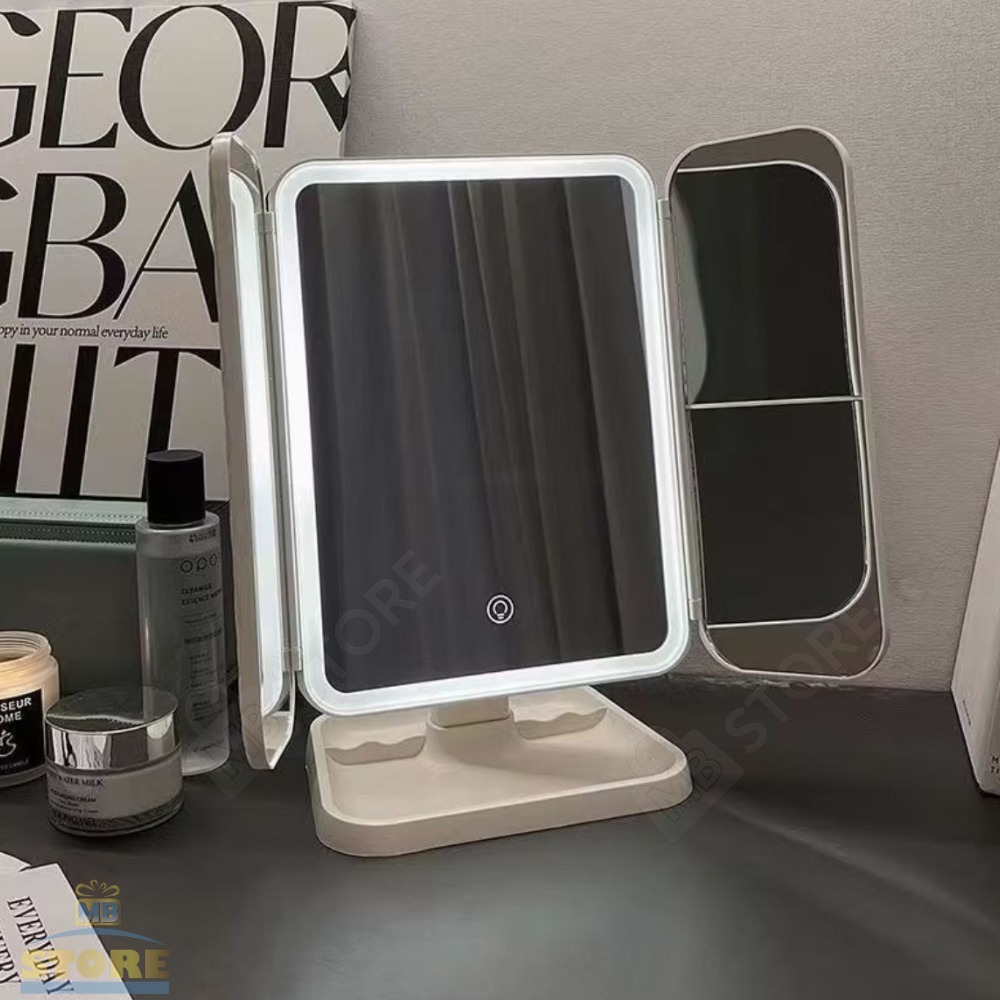 Espelho Maquiagem Camarim Dobrável Triplo Touch Luzes LED Ampliação 2 e 3 X ZOOM Recarregá...