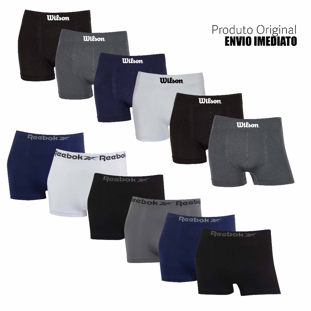 Kit 6 ou 12 cuecas boxer marca Wilson e Reebok Microfibra Originais