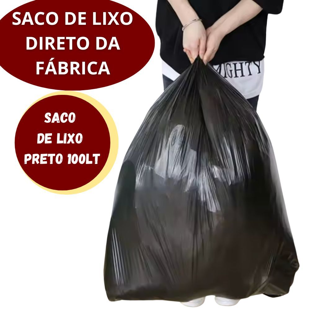 Saco de Lixo Preto 100 Litros Resistente - Direto da fábrica com 25, 50 ou 100 unidades em Oferta na Shopee