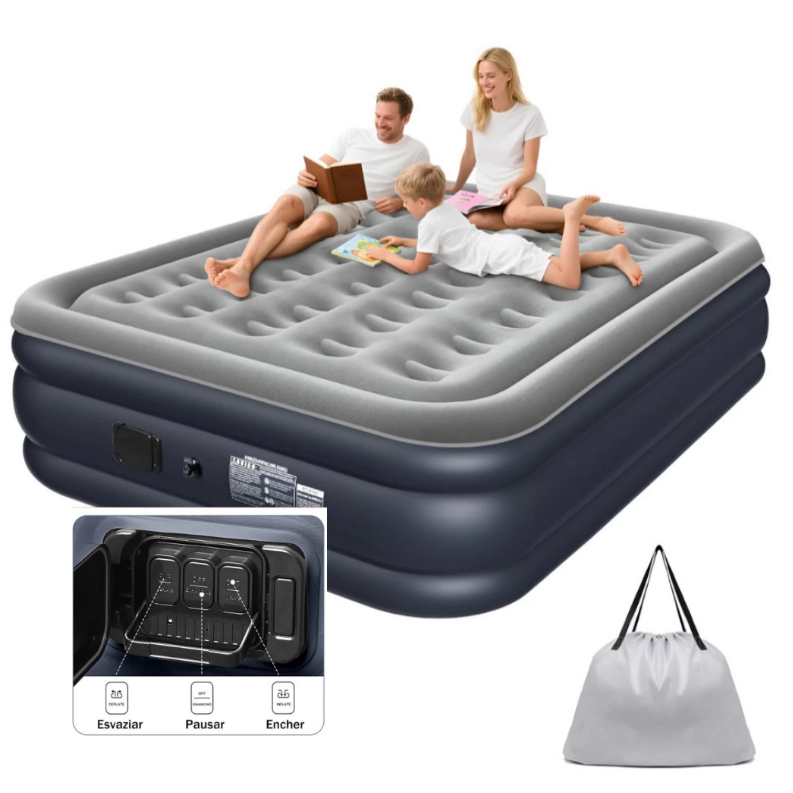Colchão Inflavel casal grande Queen Eletrico automatico Bivolt Alto Confortavel Resistente sté 300kg