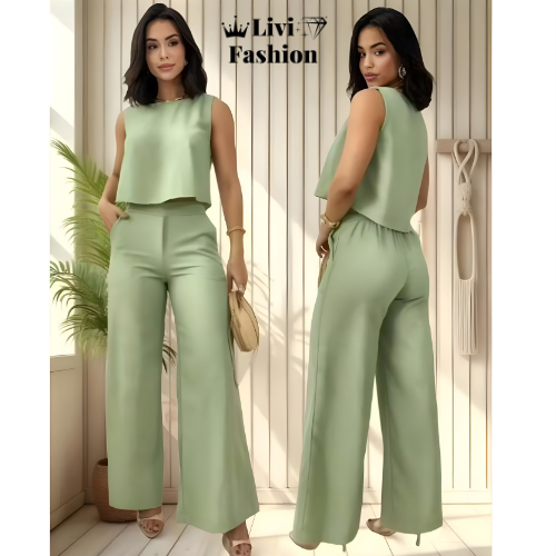 Conjunto Alfaiataria Social Feminino Calça e Blusa Em Linho