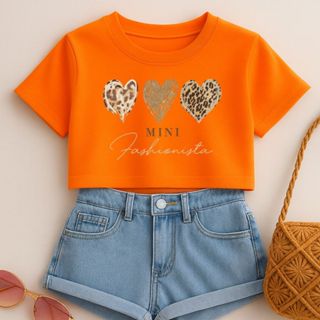 Cropped Infantil E Juvenil Estampa De Corações Animal Print Mini Fashionista Oversized Menina Verão em Oferta na Shopee