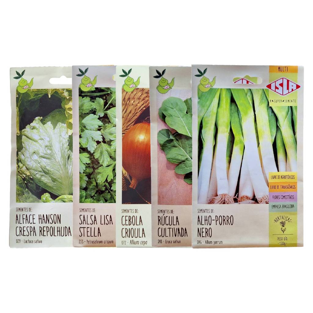 Kit Sementes Temperos e Verduras Alho Porro Salsinha Cebola Rúcula e Alface - Isla Multi