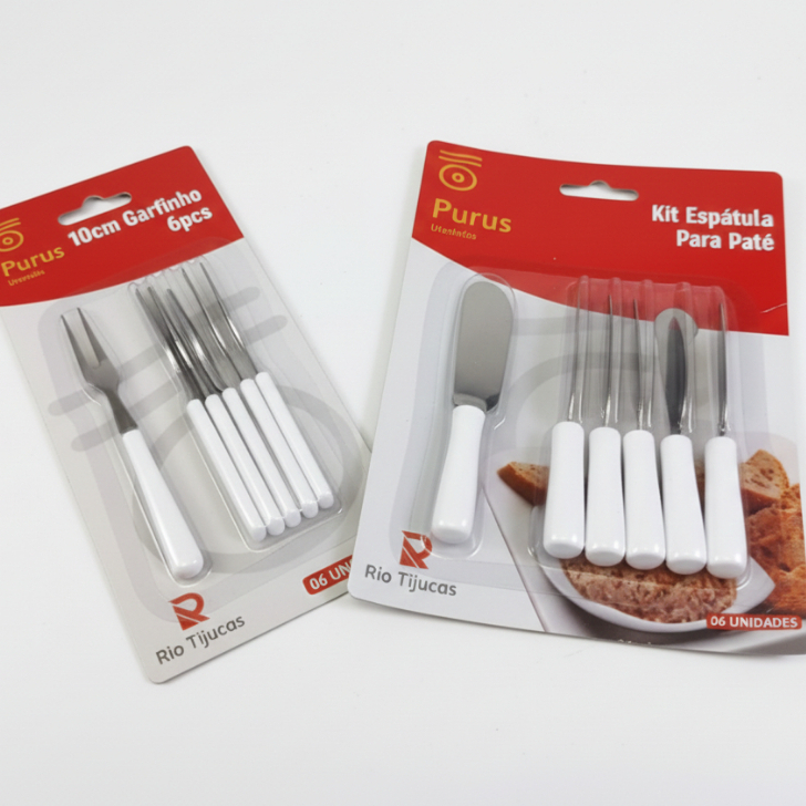 Espátula De Manteiga & Garfinho De Petisco 12 Peças Inox Plástico Branco Preto