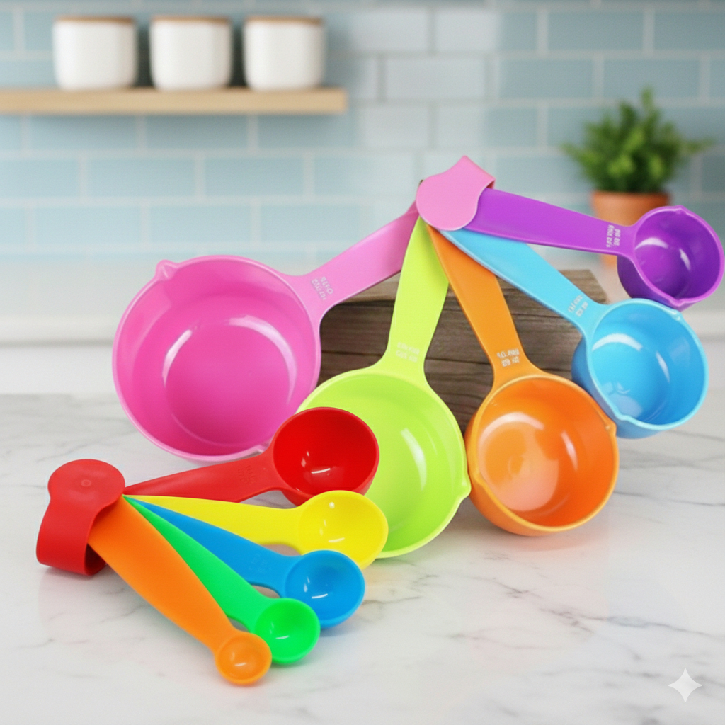 Medidores Culinário 10 Peças Xicara E Colher Colorido Plástico Resistente Cozinha Confeitaria