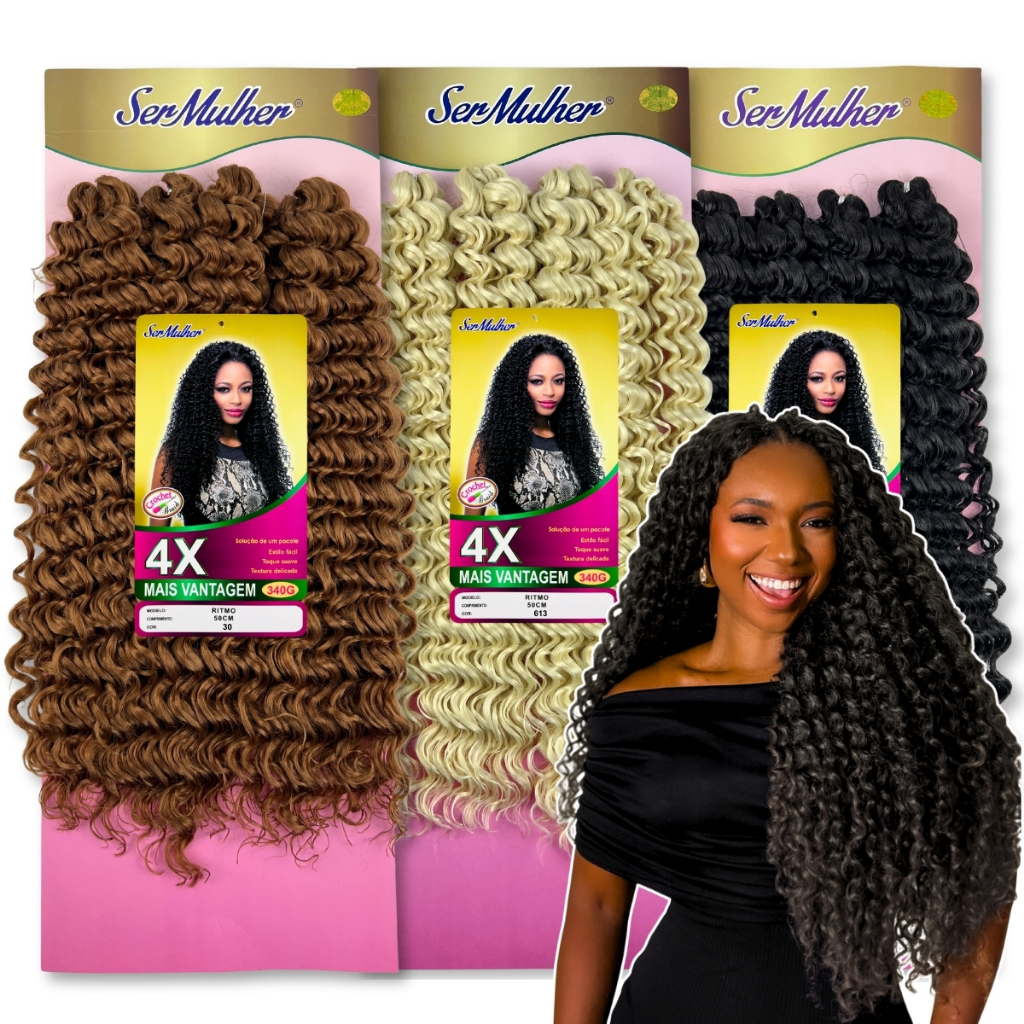 Aplique Cabelo Cacheado Orgânico Crochet Braid Ritmo 50cm Ser Mulher