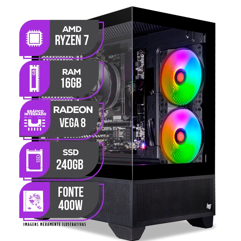 PC Gamer Mancer, Ryzen 7 5700G, Vega 8, 16GB DDR4, SSD 240GB, Fonte 400W 80 Plus
