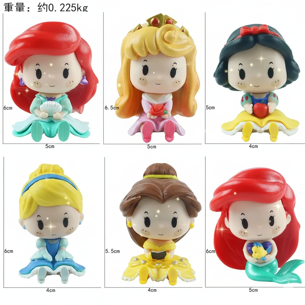 Mini Princesas da Disney - Ariel, Branca de Neve, Aurora, Bela e Cinderela