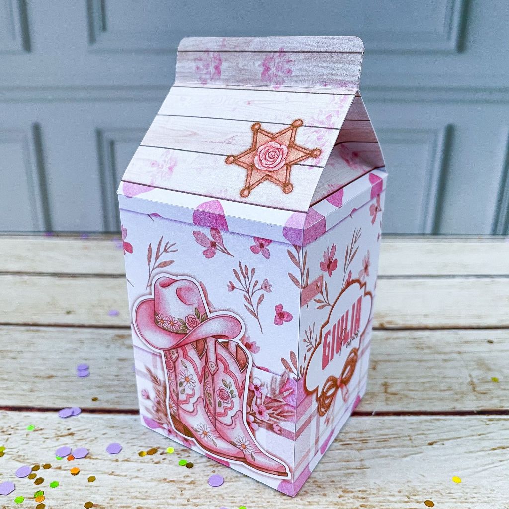 Caixa Milk Personalizada Cowgirl | Fazendinha Rosa | Lembrancinha Caixinha | Pronto para Montar
