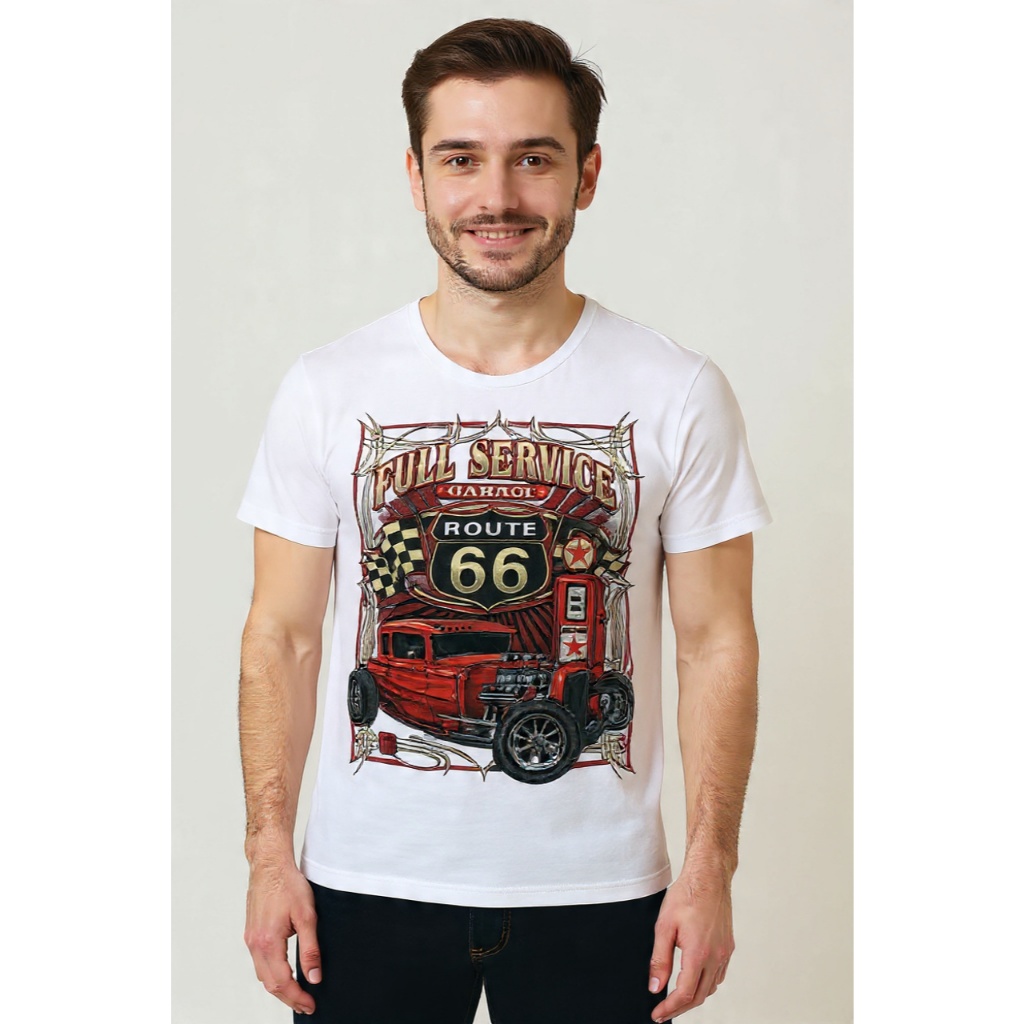 Camiseta Feminino e Masculina Posto De Gasolina Route 66 Malha Algodão Blusa Premium