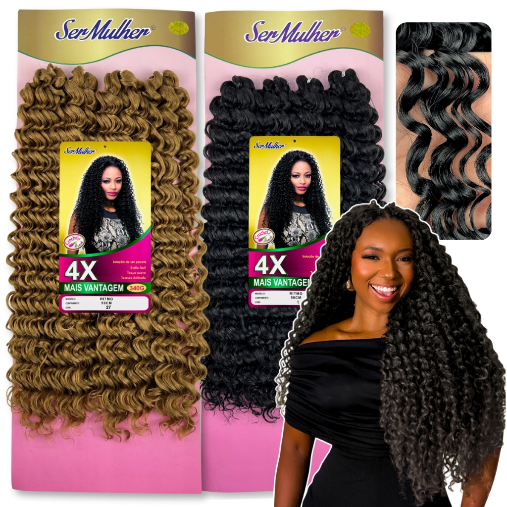 Cabelo Orgânico Cacheado Ritmo Crochet Braid Ser Mulher Aplique 50cm