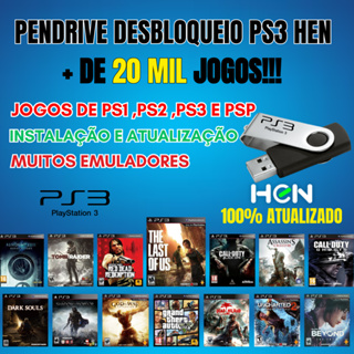 PENDRIVE DESBLOQUEIO PS3 HEN 4.93 ATUALIZADO + 20 MIL JOGOS + EMULADORES + ENSINAMOS INSTALAR em Oferta na Shopee