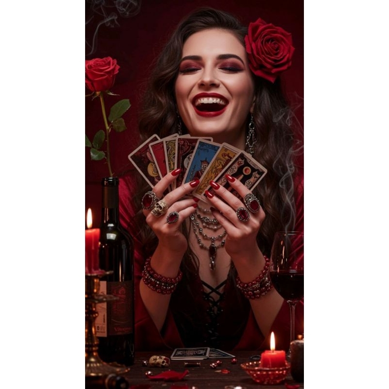 Quadro Decorativo Cigana Dara com as cartas na mão