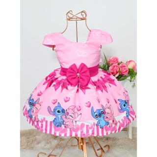 Vestido Infantil Stitch e Angel Festa Menina Temático Rodado Apaixonado 1 ao 8 anos em Oferta na Shopee