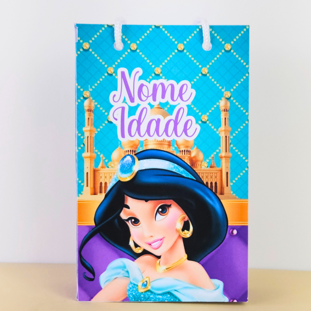 Sacolinha Personalizada Princesa Jasmine— 10 a 60 un — Lembrancinha Festa Infantil