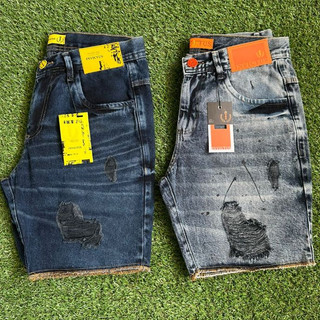 KIT 2 Peças Bermuda Masculina Jeans Jogador Rasgada