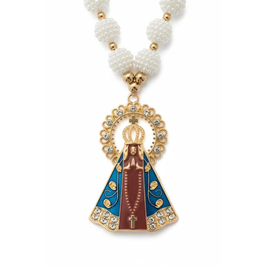 Adorno Enfeite Terço Rosário De Carro Nossa Senhora Aparecida Decoração Religiosa Crista ou Amora