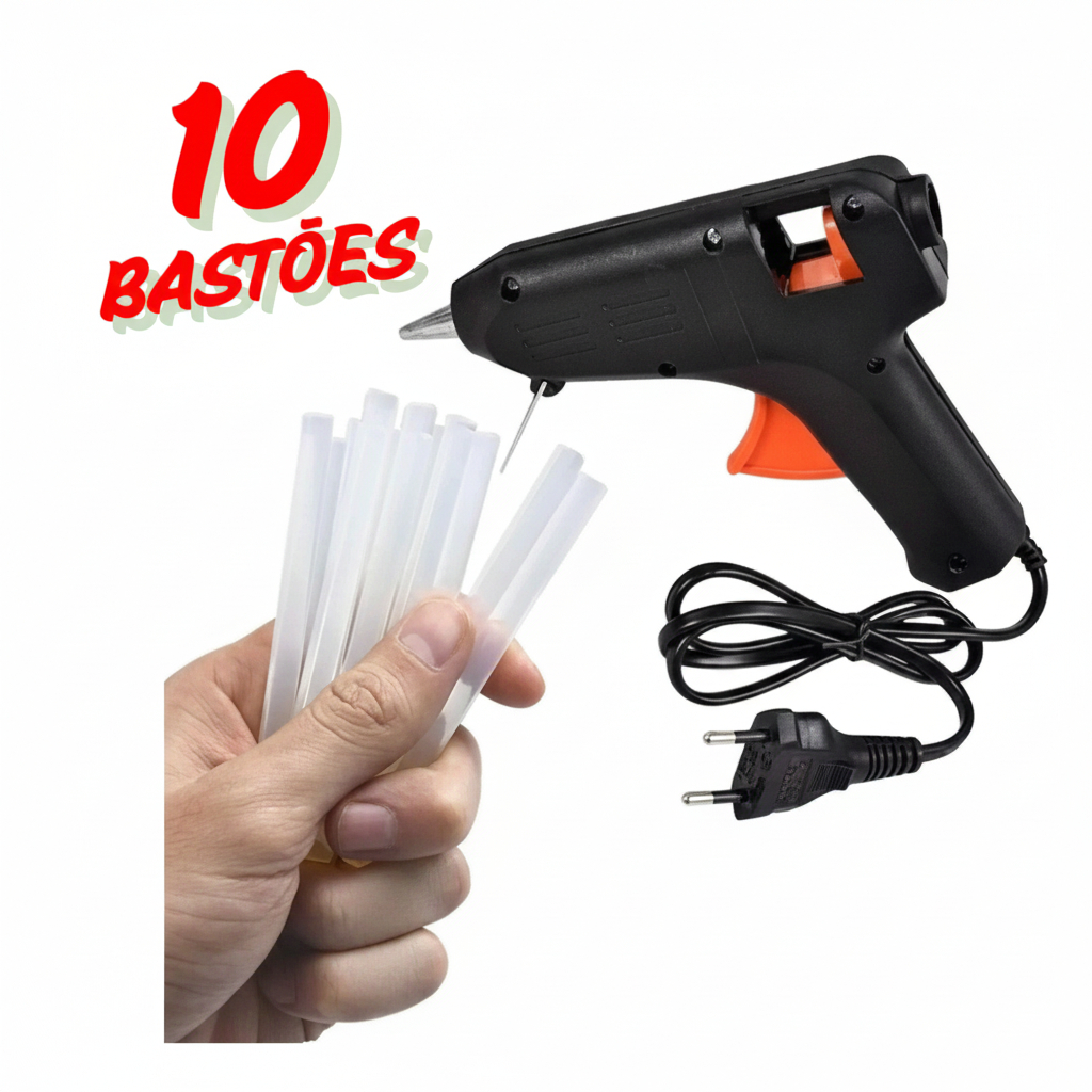 Pistola Cola Quente Elétrica Rápida Bivolt - 110V/220V - Mini 10W + 10 Bastões Finos em Oferta na Shopee
