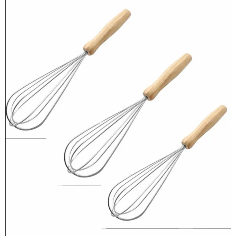 Batedor Manual Fue Clara Bolo Ovos 27 Cm Com 3 Unidades - Madeira Clara