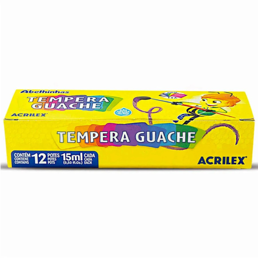 Detalhes do Tinta Guache Acrilex 6 Ou 12 Cores + 2 Pinceis Para Colorir Pintar Guache Escolar Pintura Arte