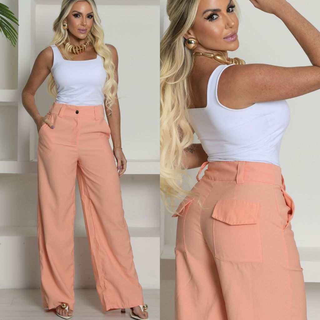 CALÇA PANTALONA FEMININA ALFAIATARIA MARRANT CINTURA ALTA COM BOLSO NA FRENTE E DOIS BOLSOS ATRAS em Oferta na Shopee