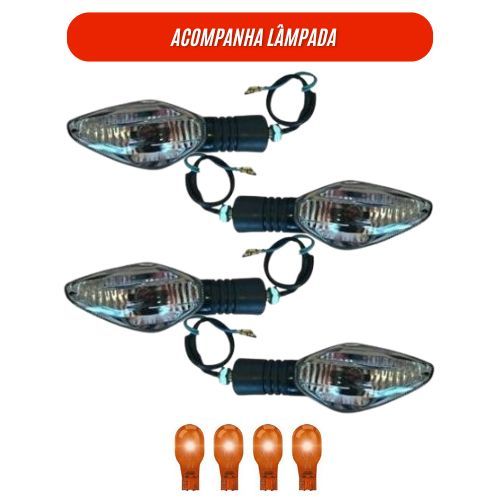 Kit 4 Pisca Seta de Moto Nxr Bros 150/160 Titan Cg 150 Titan 160 Fan 125 Titan 160 Cbx Twister FUMÊ CLARO