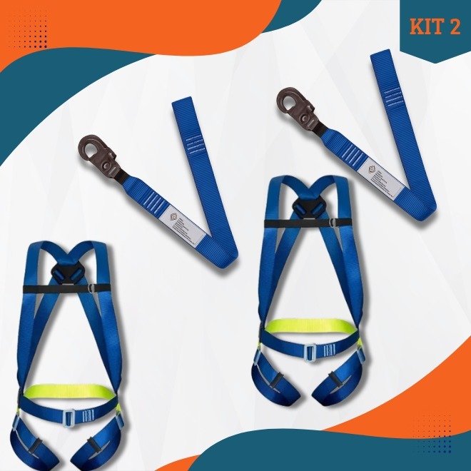 Kit 2 cintos de segurança paraquedista c/ talabarte simples 1 ponto altura segurança epi