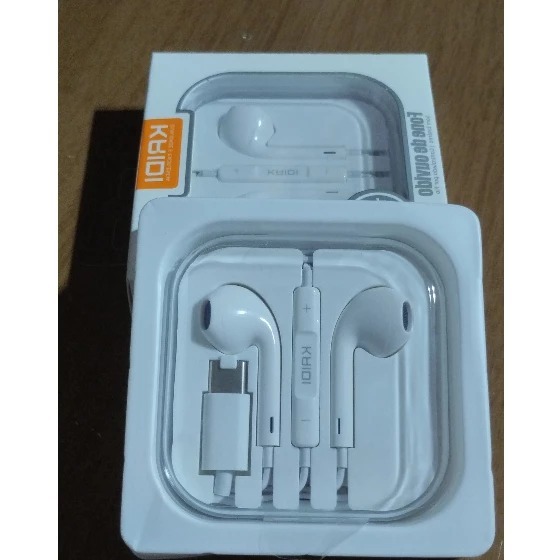 Fone De Ouvido Tipo C Intra Auricular Estéreo Celular Kaidi KD-738 USB C Controle Volume Botão Chamada Microfone Musicas
