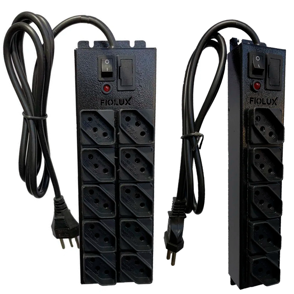 Filtro De Linha Régua Metálica Profissional 5 Ou 10 Tomadas Tripolar Bivolt Resistente - FIOLUX em Oferta na Shopee