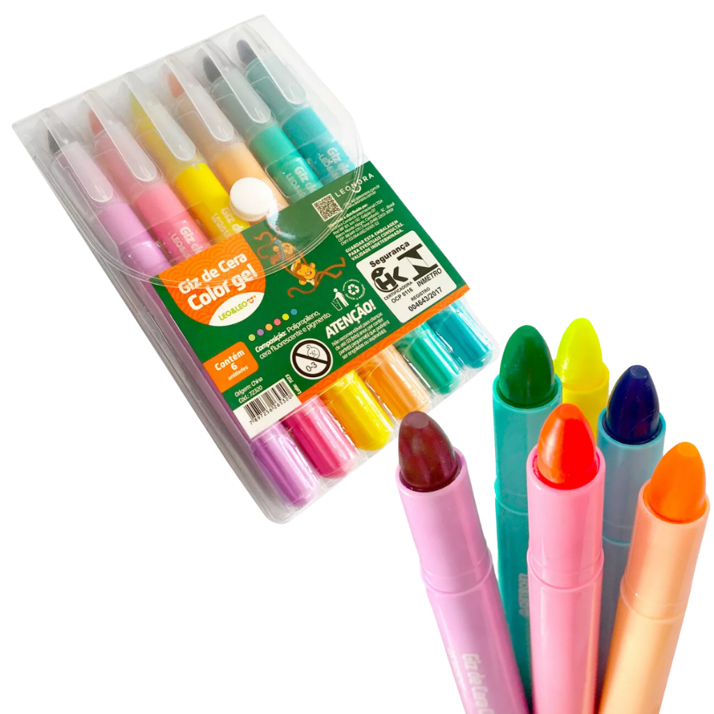 Giz De Cera Color Gel 6 Cores Leonora em Oferta na Shopee
