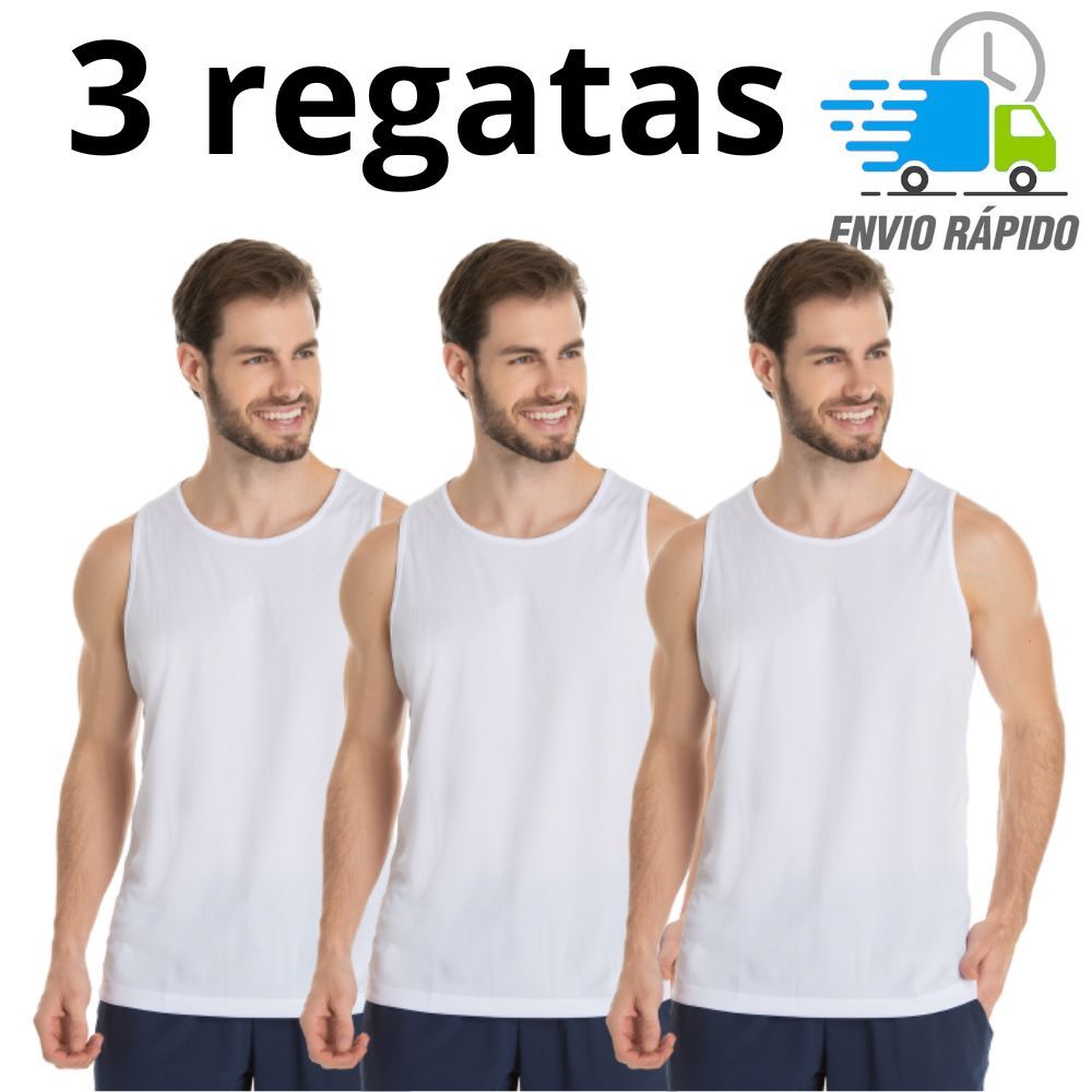 Kit 3 Camisas Regata Branca Proteção 100% Camiseta Poliéster Sublimação