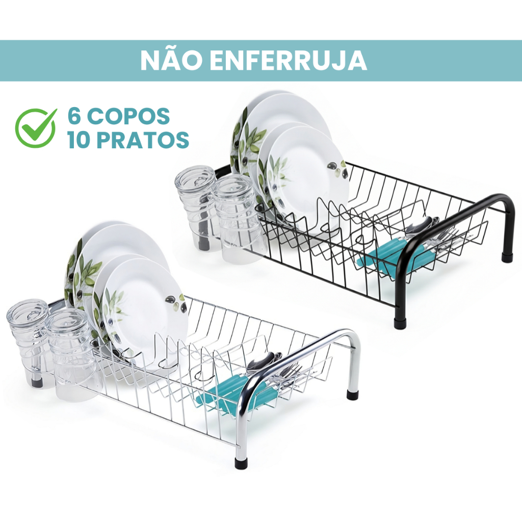Escorredor De Louça Cozinha Grande Cromado Com Porta Copos em Oferta na Shopee