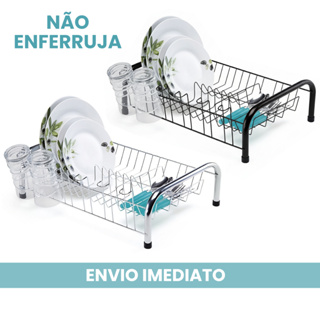Escorredor De Pratos Grande Cromado Porta Copos Cozinha em Oferta na Shopee