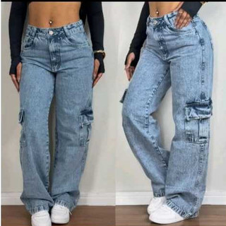 CALÇA  JEANS WIDE LEG JEANS PANTALONA BOCA LARGA PREMIUM