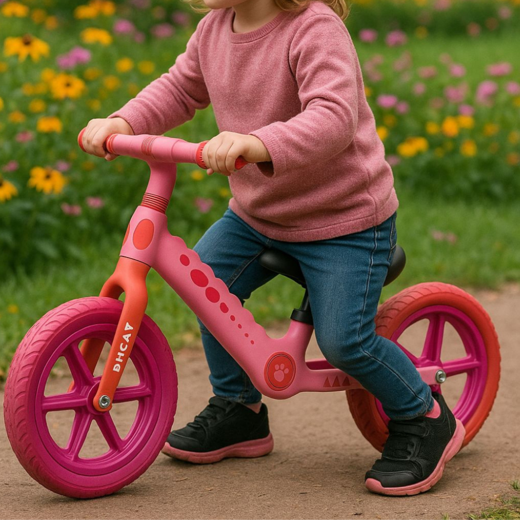 Bicicleta Equilíbrio Dino Rosa Menina Leve Guidão Assento Ajustável Pneu Antifuro Material de Qualidade Premium