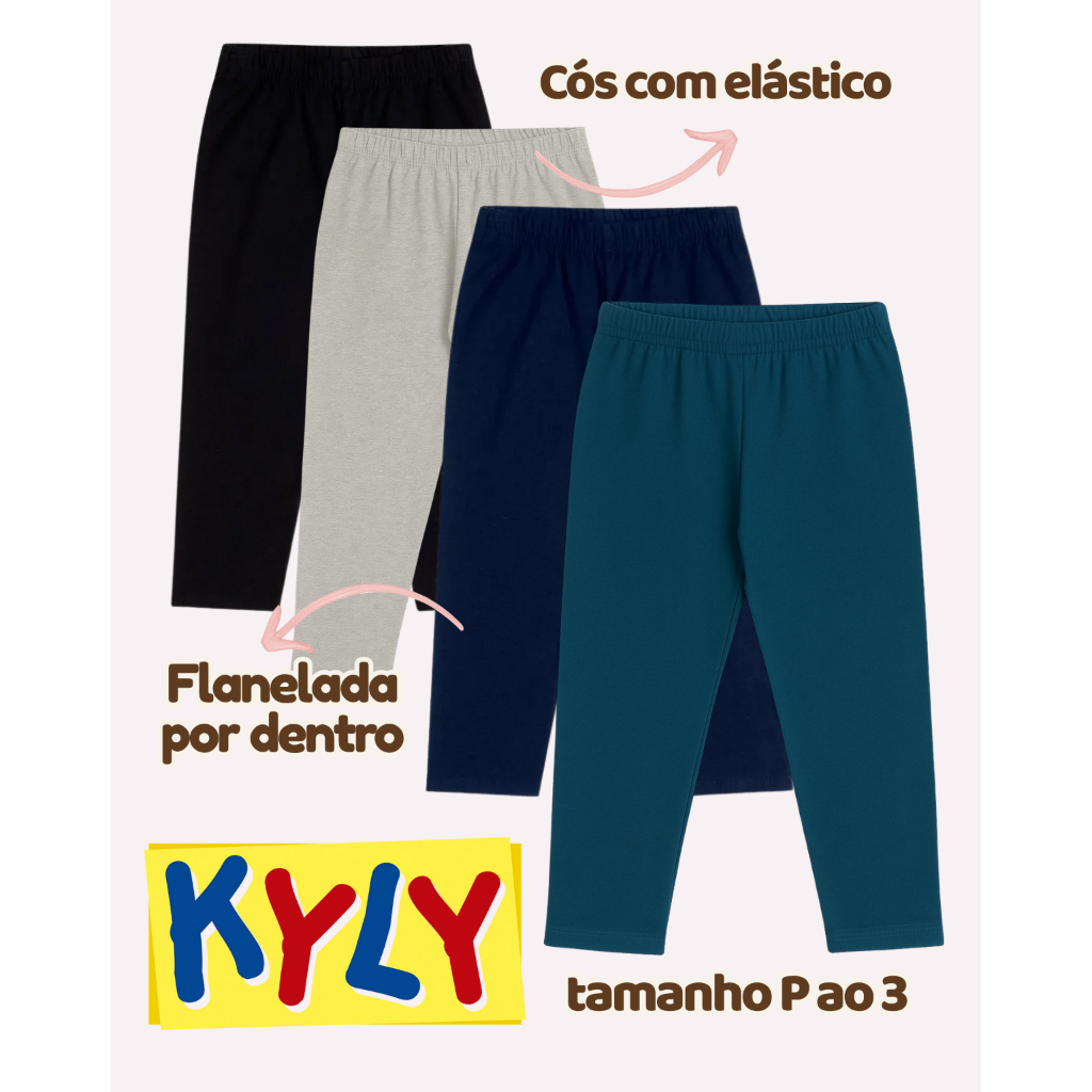 Calça de Moletom Infantil Juvenil Kyly sem Punho Confortável Inverno Tamanhos P ao 3